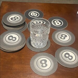 Black 8-Ball Themed Round Coasters - Set of 45